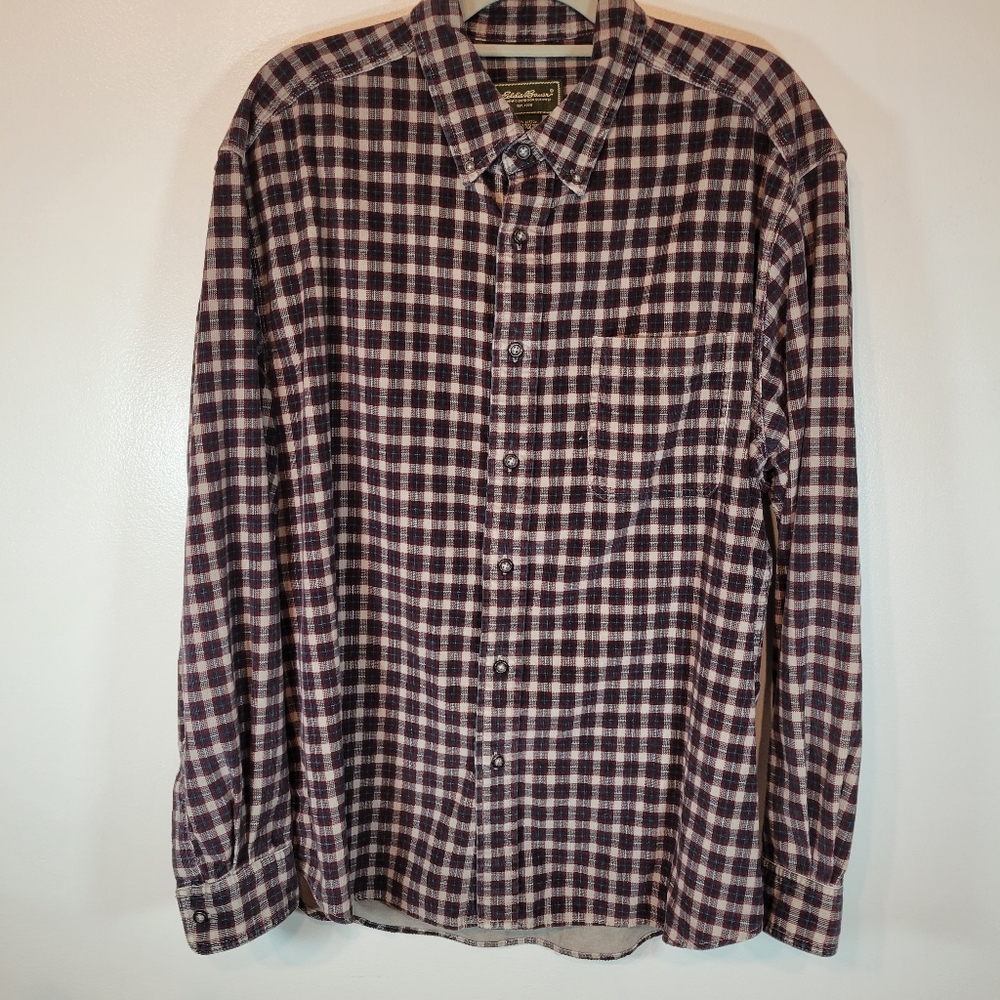 Eddie Bauer Mens Plaid Corduroy Long Sleeve Shirt Large